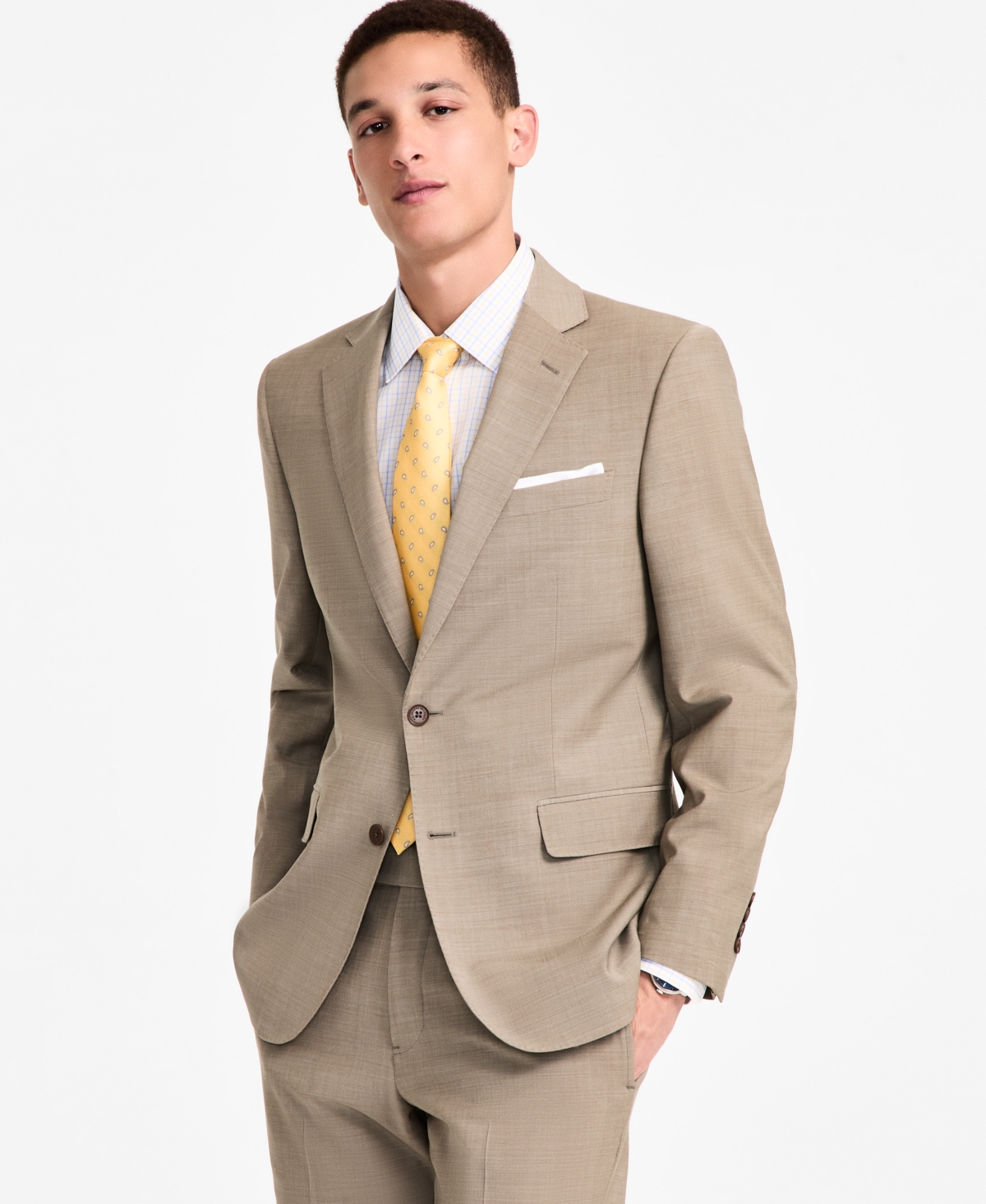 B by Brooks Brothers Men's Wool-Blend Stretch Classic-Fit Suit Separates Jacket - Beige