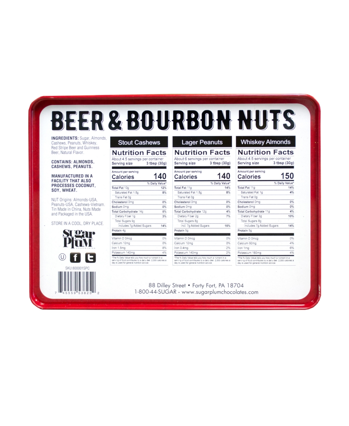 Sugar Plum Chocolates Beer Bourbon Liquor Nuts Gift Tin, 16 Oz. In No Color