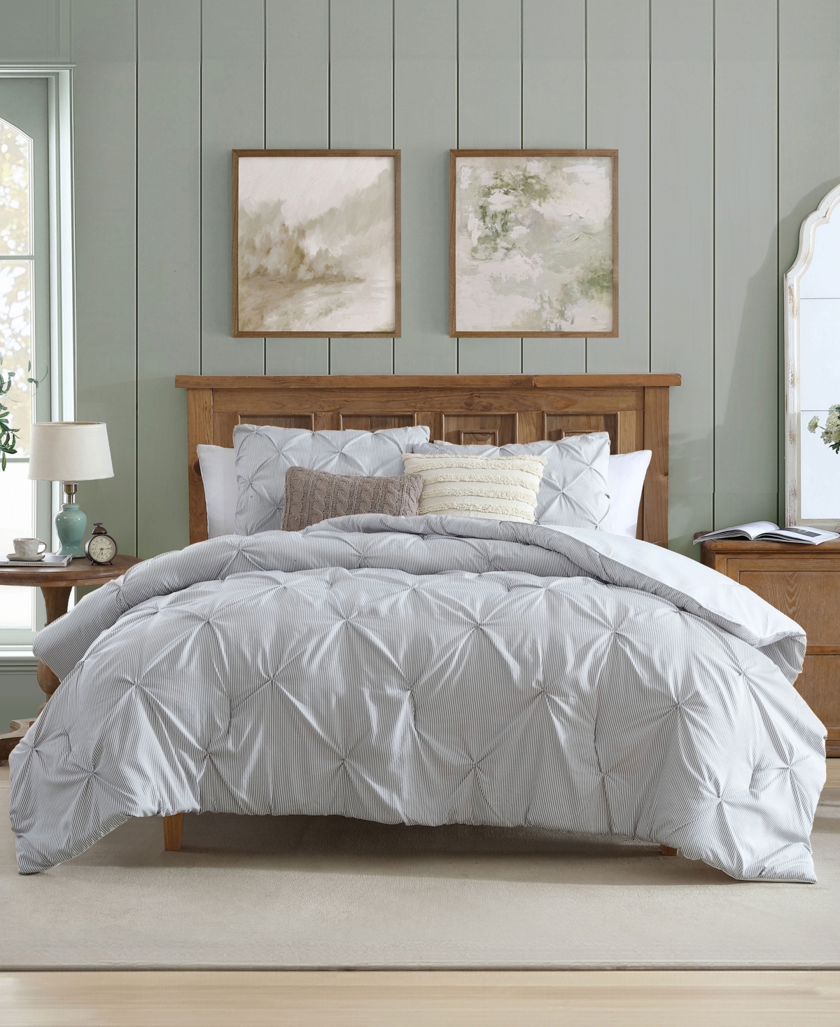 Swift Home Classic Stripes Pintuck 2-pc. Comforter Set, Twin In Grey
