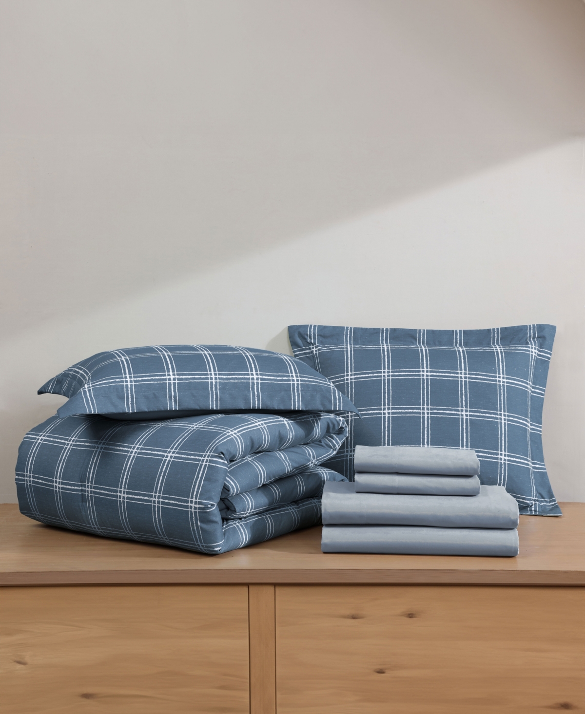 Swift Home Grid Plaid Reversible 7-pc. Comforter Set, Queen In Navy