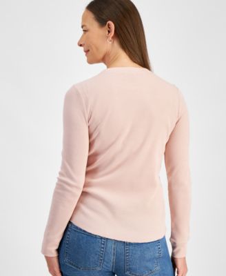 Petite Waffle-Knit Long-Sleeve Crewneck Top