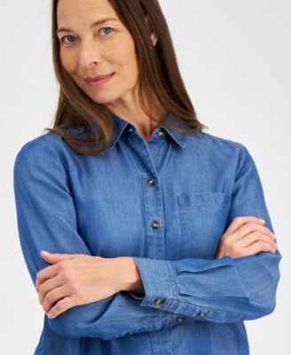 Petite Perfect Chambray Button-Front Shirt, Created for Macy's 