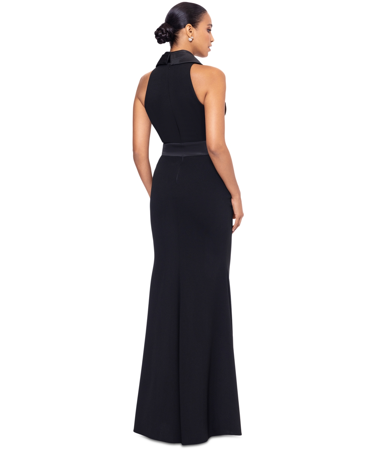 Betsy & Adam Women's Bow-trim Shawl-collar Gown In Black