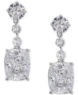 Eliot Danori - Silver-Tone Cushion Cubic Zirconia Drop Earrings