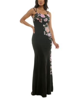 Emerald Sundae - Juniors' Embellished Lace-Up-Back Gown