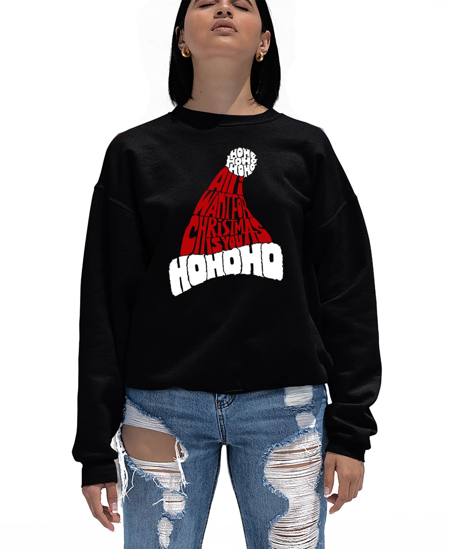 Women's All I Want for Christmas is You Word Art Crewneck Sweatshirt
