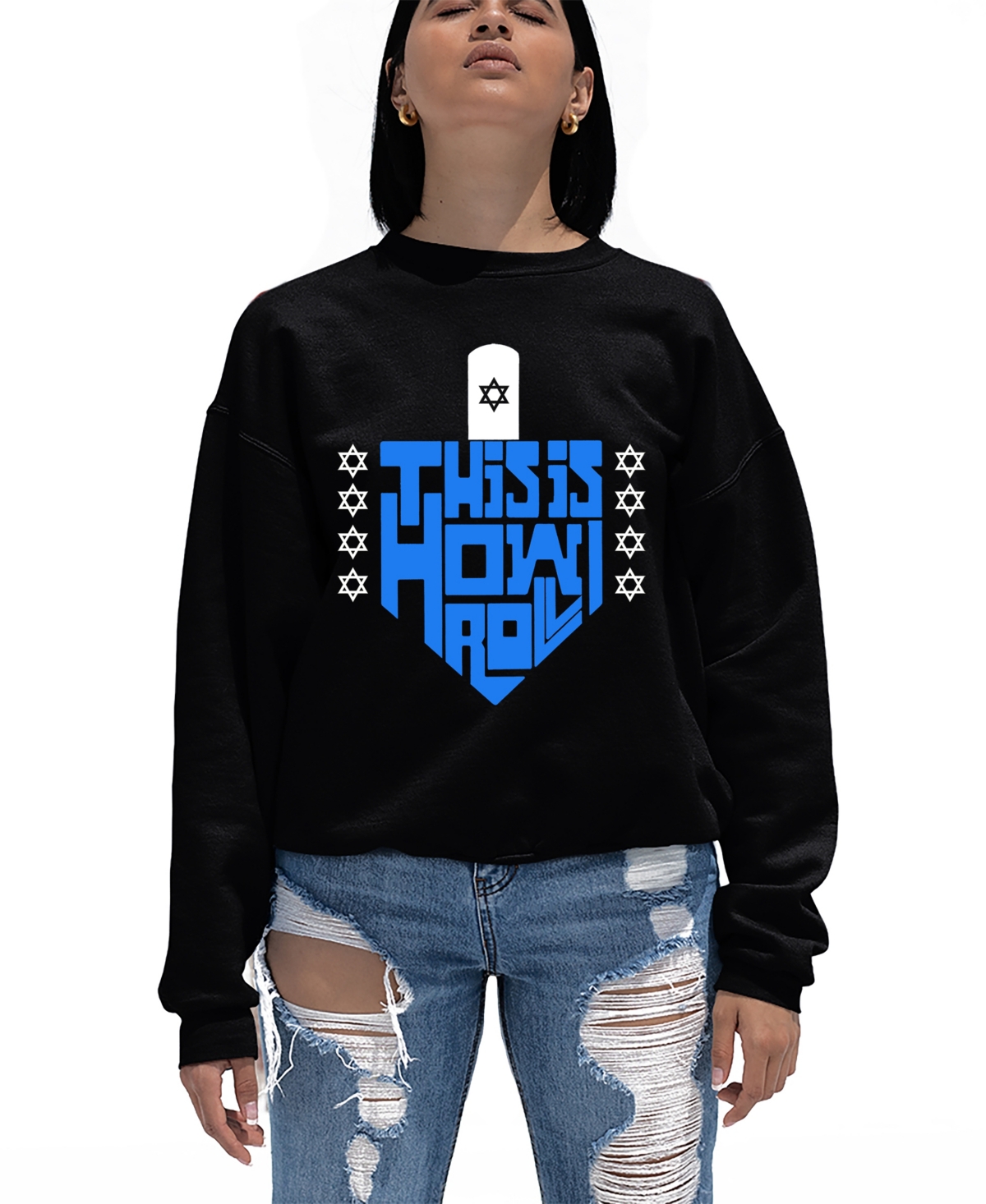 LA POP ART WOMEN'S THIS IS HOW I ROLL WORD ART CREWNECK SWEATSHIRT 