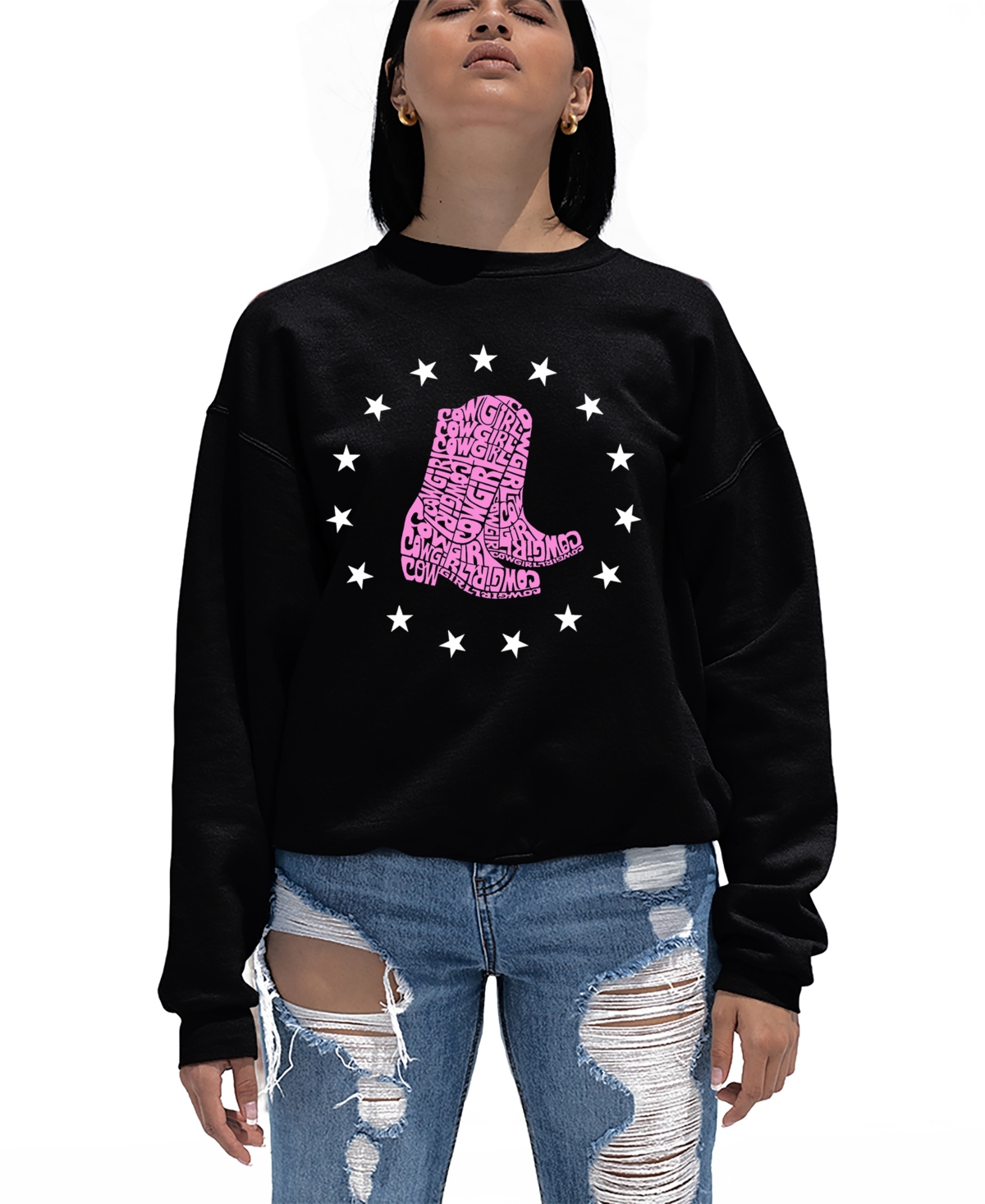 Shop La Pop Art Women's Cowgirl Boots Word Art Crewneck Sweatshirt In Black