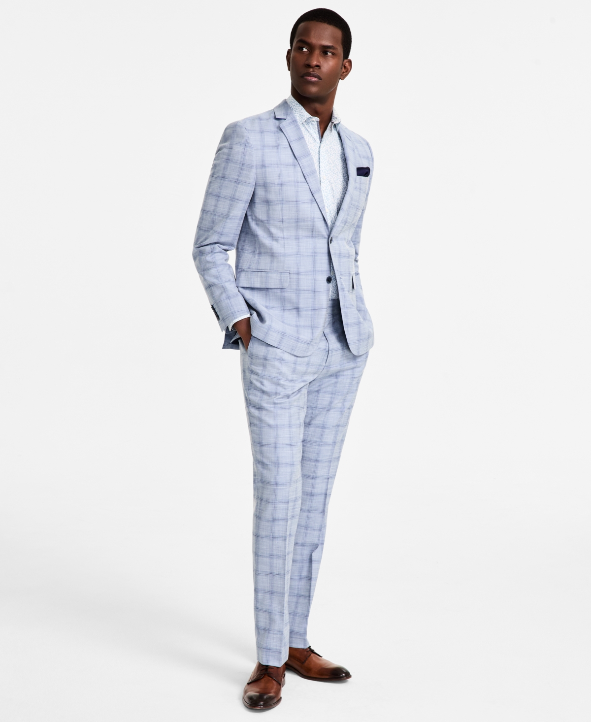 Men's Slim-Fit Stretch Suit - Tan Windowpane