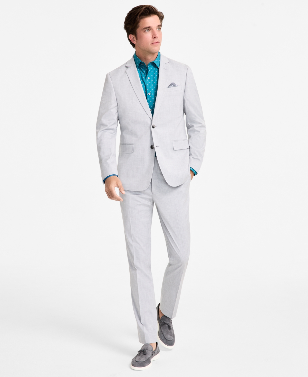 Men's Slim-Fit Stretch Suit - Teal Stripe