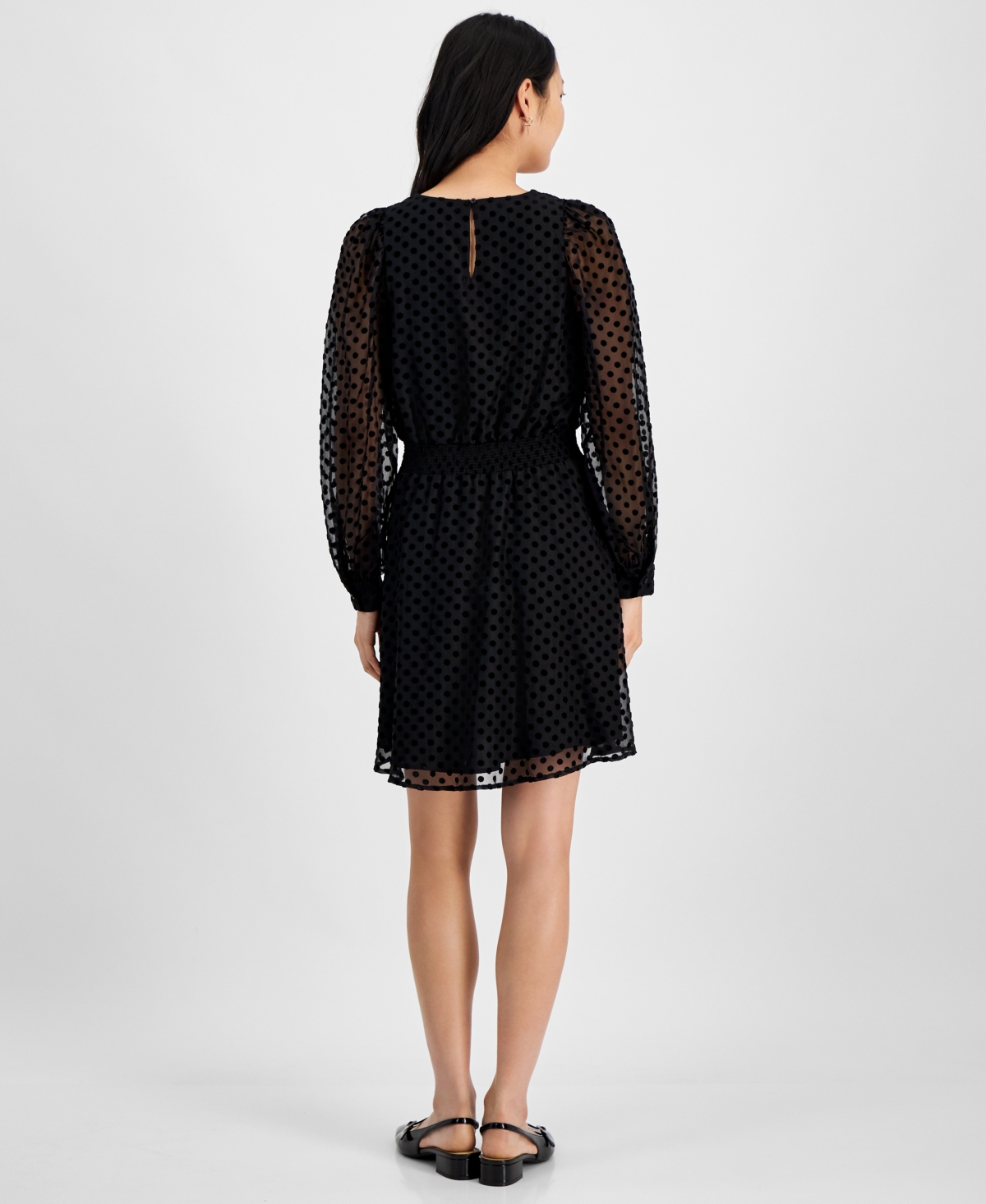 ON 34TH WOMEN'S VELVET BURNOUT-DOT SMOCKED MINI DRESS, EXCLUSIVELY AT MACY'S 