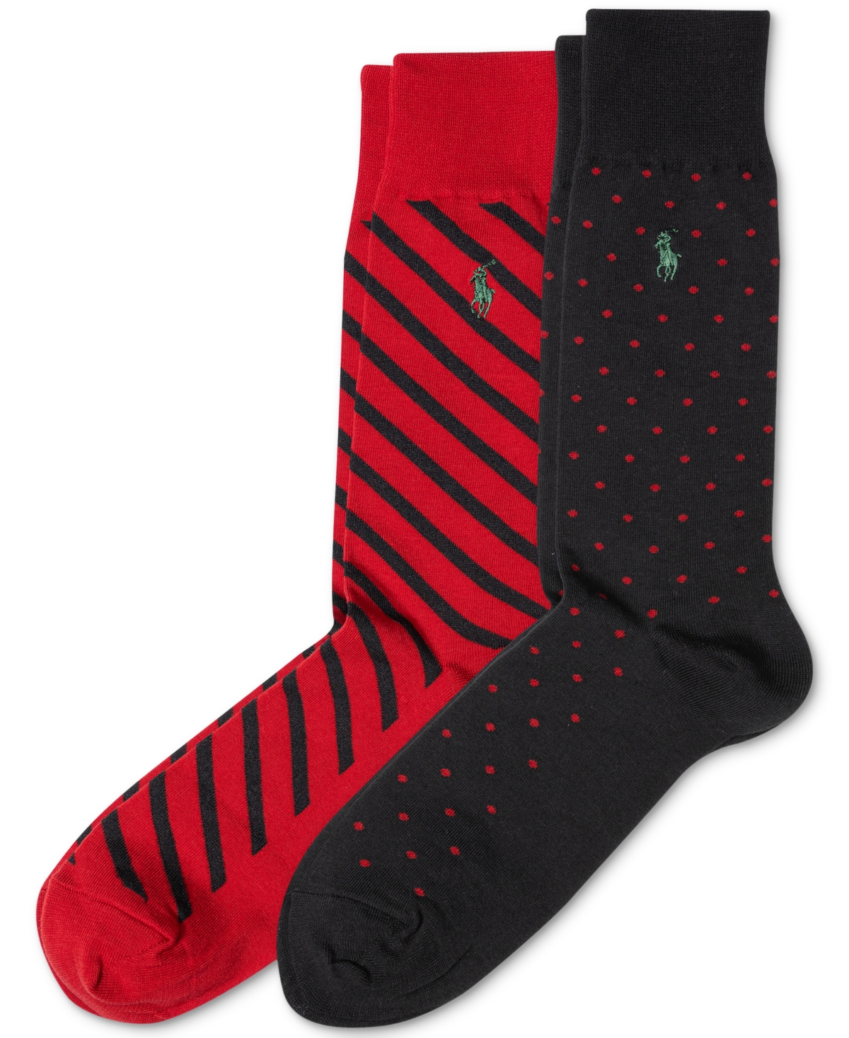 Polo Ralph Lauren Men's Dot & Stripe Slack Socks, 2-Pack -Black