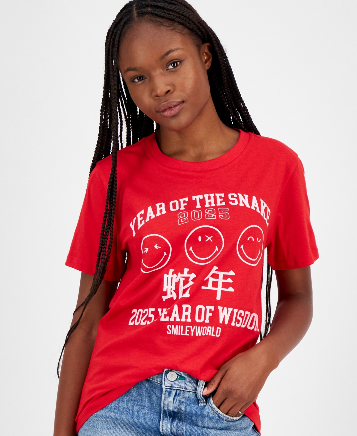Grayson Threads, The Label Juniors' Lunar New Year Smiley Graphic T-shirt In Red
