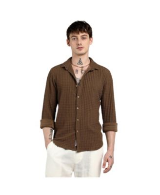Men's Chocolate Brown Cube-Textured Shirt