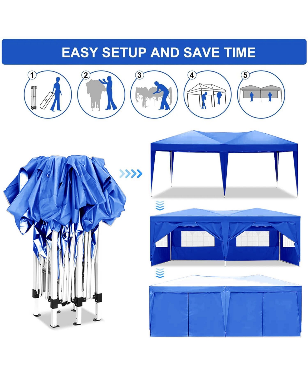 Slickblue Pop-Up Canopy Tent - Portable Outdoor Folding Party Tent with 6 Removable Sidewalls & Carry Bag