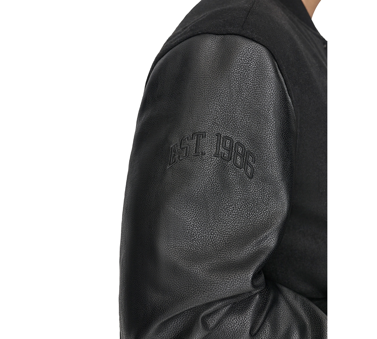 Dockers Men's Mixed-media Varsity D Bomber Jacket In Black