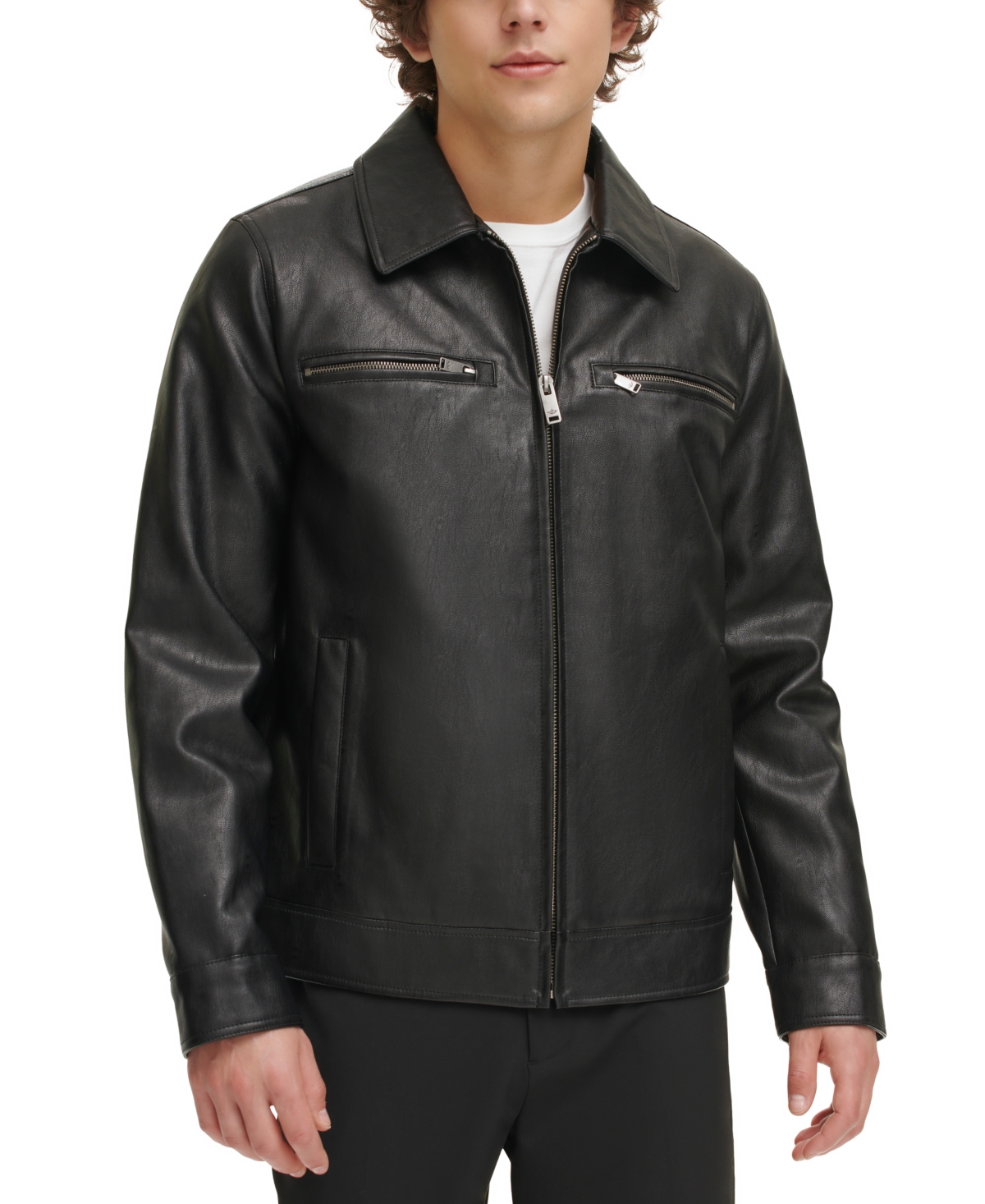 Men's Classic Faux-Leather Jacket - Black