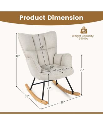 1 Count Linen Fabric Nursery Rocking Chair with High Backrest Padded Armrests & Seat for Nursery Light