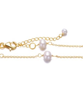 14K Gold Plated Dainty Pearl Charm Bracelet