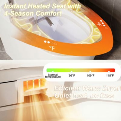Smart Toilet Bidet with Tank Built in, Auto Open Close Lid, Foot Sensor, Heated Seat, Warm Water Sprayer & Dryer, Aromatherapy System, Modern Toilet with LED Nightlight