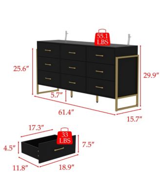   9-Drawer   Particle Board, MDF   Golden Accents, Water-Resistant Surface, Anti-Deformation Wooden Dresser