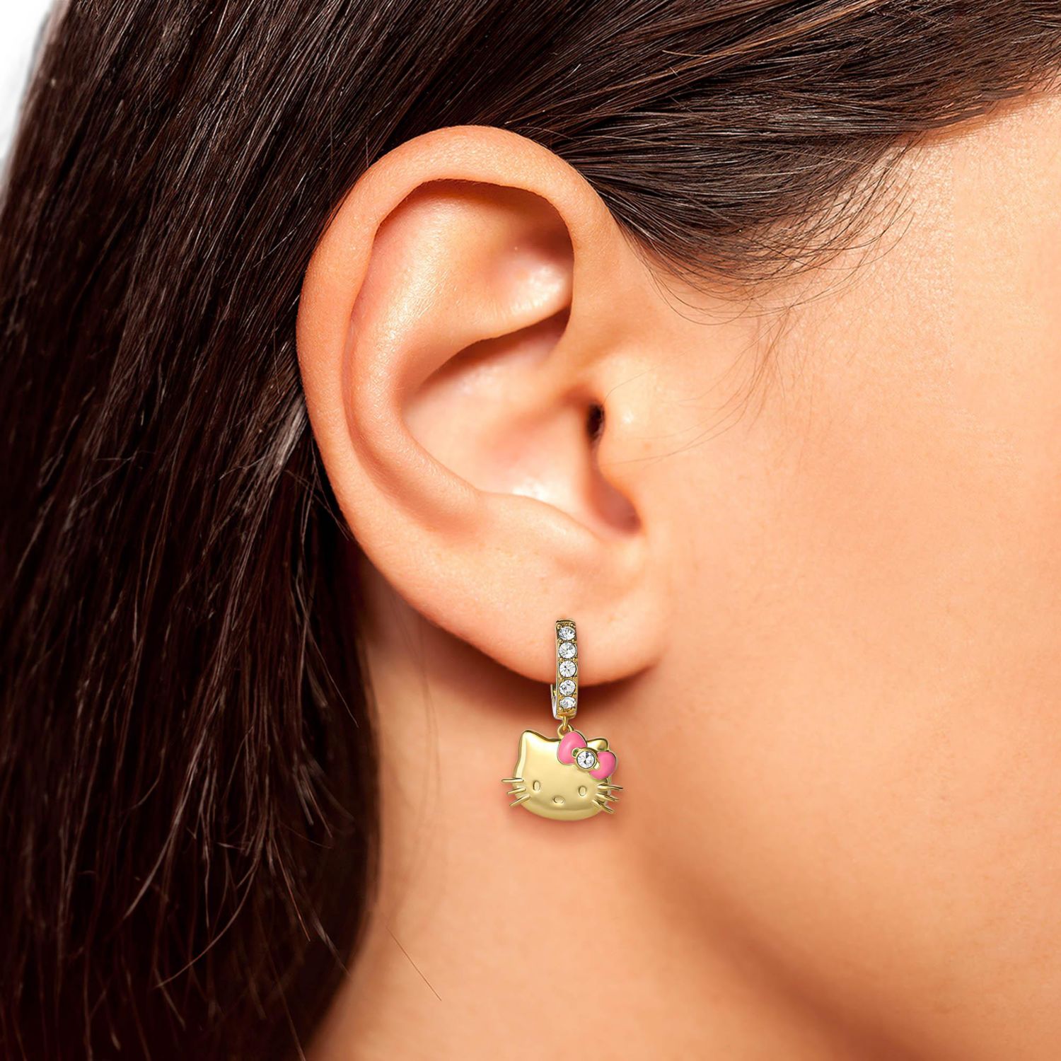 Sanrio Pave Charm Dangle Hoop Earrings