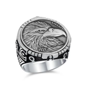 Bling Jewelry Patriotic USA Bird Eagle Head Coin Ring Oxidized .925 ...