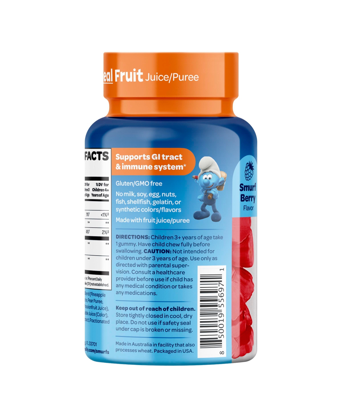 Smurfs Digestive Probiotic Kids Vitamin Gummies, Multivitamin Gummies for Digestive, Gut & Immune Health Support for Kids Berry Flavored, 40ct