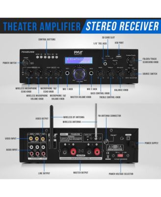 Bluetooth Stereo Amplifier Receiver With UHF Wireless Microphone, MP3/USB/SD/AUX/FM Radio, 200 Watt