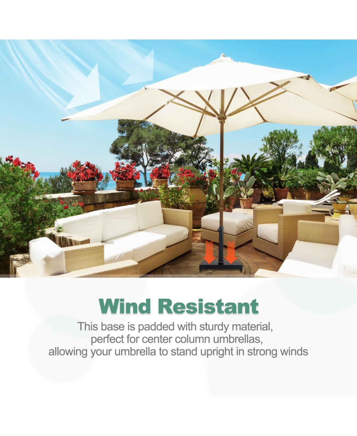 Aoodor Outdoor Patio Umbrella Base, Heavy Duty Square Concrete Umbrella Stand, Market Umbrella Pole Stand for Deck, Poolside, Balcony,- B