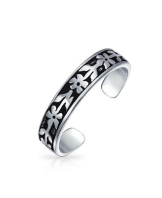 Western Flowers Vine Leaf Oxidized Midi Band Toe Ring Silver Sterling