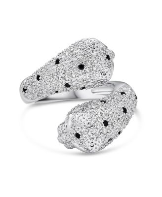 Red Eye Black White Cubic Zirconia CZ Fashion Leopard Panther Cat Statement Bypass Ring Rhodium Plated Brass