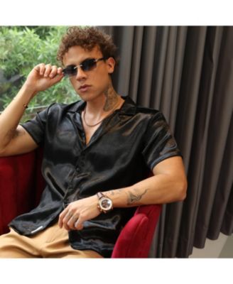 Men's Midnight Black Solid Satin Shirt