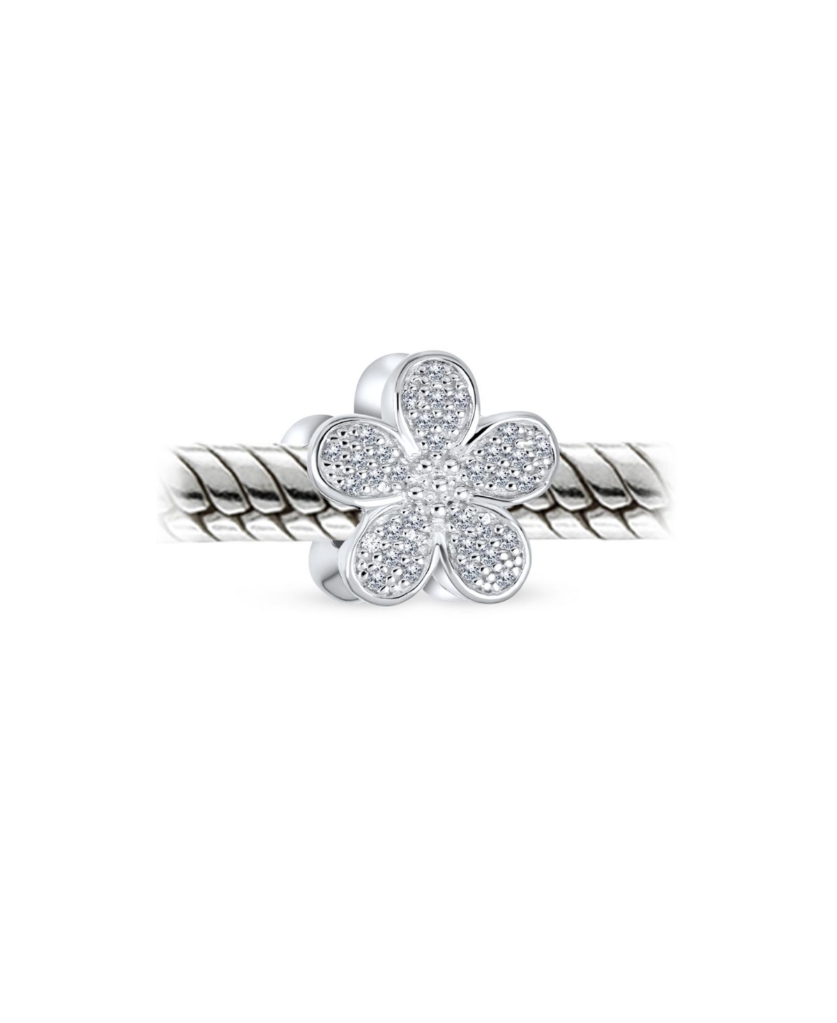 Bling Jewelry SparklingCz Pave Of Flower Shape Daisy Charm Bead For Women .925 Sterling Silver For European Bracelet - Clear