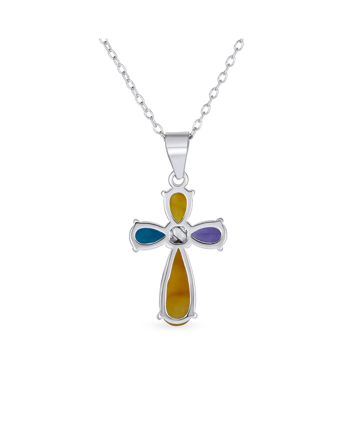 Bling Jewelry Small Timeless Fashion Cabochons Natural Green Jade Cross Pendant Necklace For Women Gold Plated .925 Sterling Silver With Chain - Multi