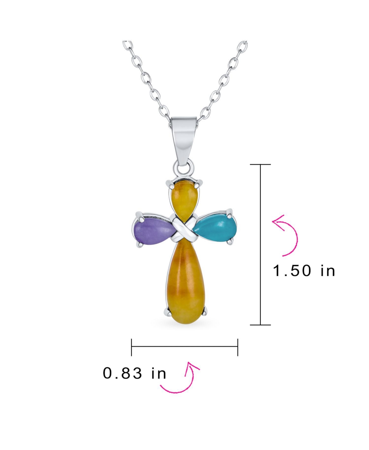 Bling Jewelry Small Timeless Fashion Cabochons Natural Green Jade Cross Pendant Necklace For Women Gold Plated .925 Sterling Silver With Chain - Multi