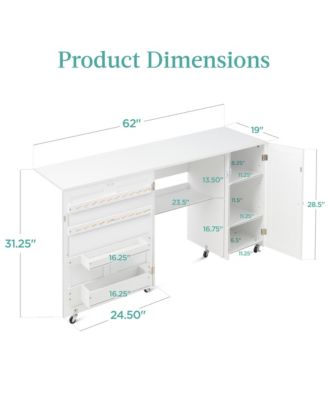 Large Portable Multipurpose Folding Sewing Table w/ Magnetic Doors, Craft Storage