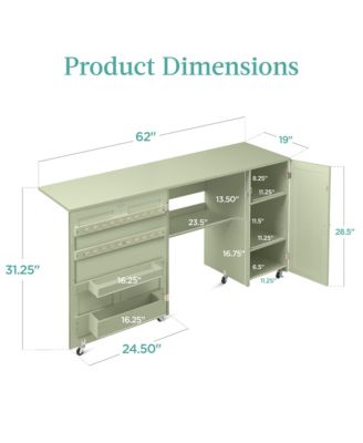 Large Portable Multipurpose Folding Sewing Table w/ Magnetic Doors, Craft Storage