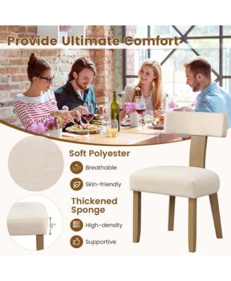 Set of 2 Armless Dining Chairs with Curved Backrests & Padded Seat Cushions