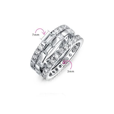 Stacking Cubic Zirconia Baguette Eternity Band Ring Set .925 Sterling