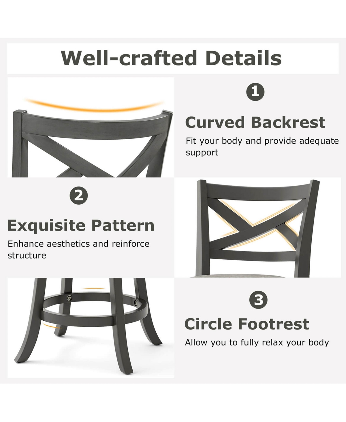 Swivel Bar Stools Set of Counter Height Chairs with Hollow Back Soft-padded Seat