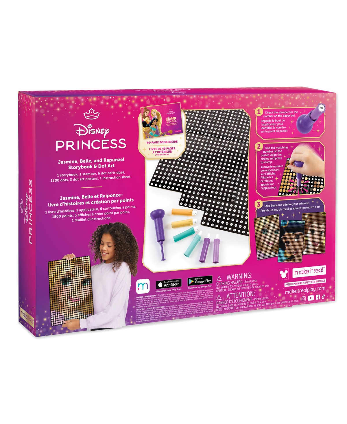 Make It Real Disney Stamp To Reveal Jasmine, Belle, Rapunzel Storybook And Dot Art In Multi