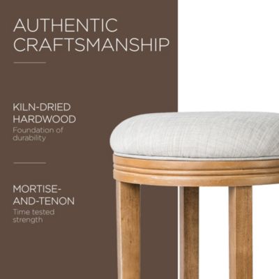 Eva Bar Stool in Weathered Oak Finish w/ Sand Color Fabric Upholstery