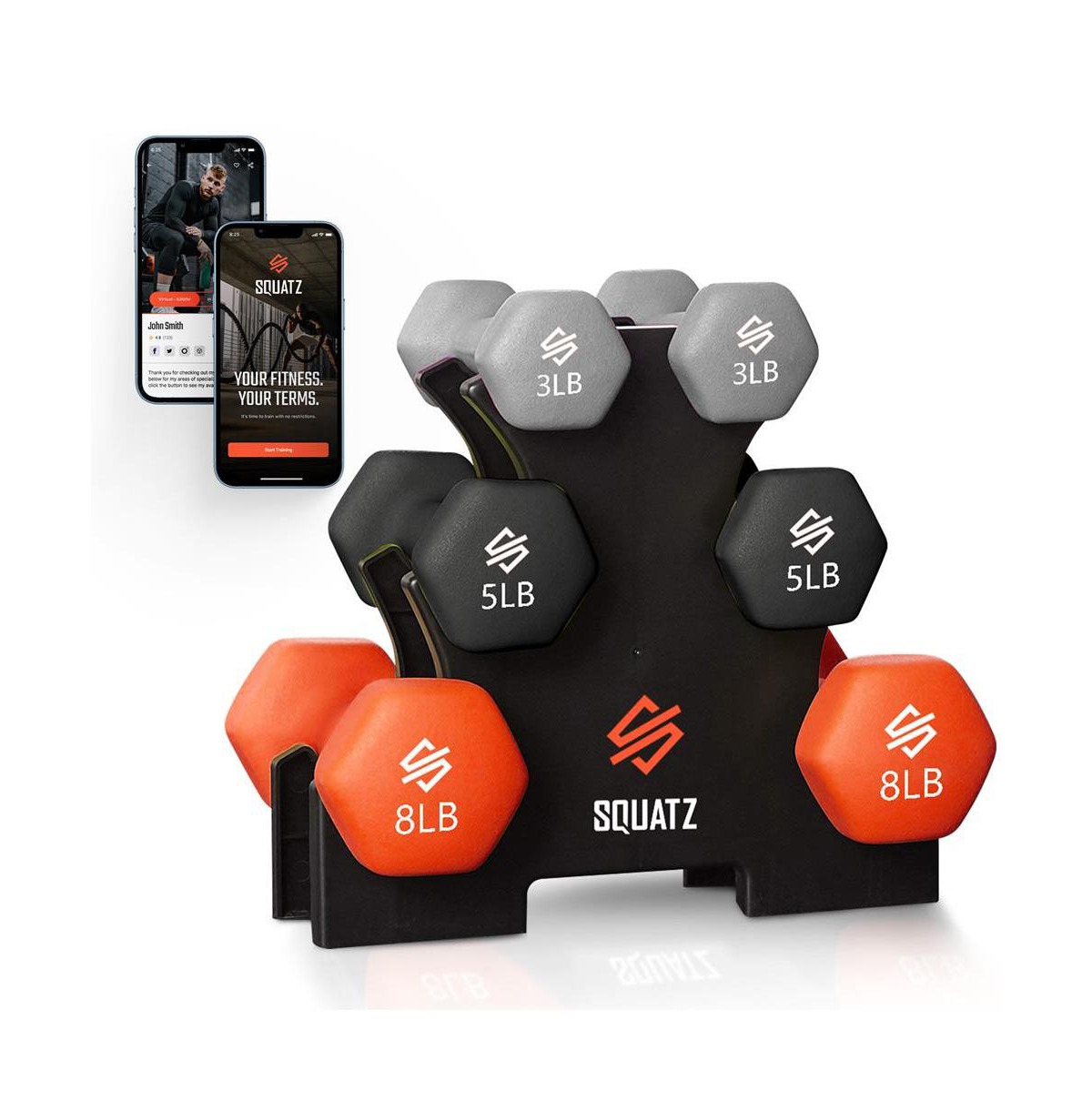 Neoprene Dumbbell Set With Stand, 30 lb Total Weight - Black