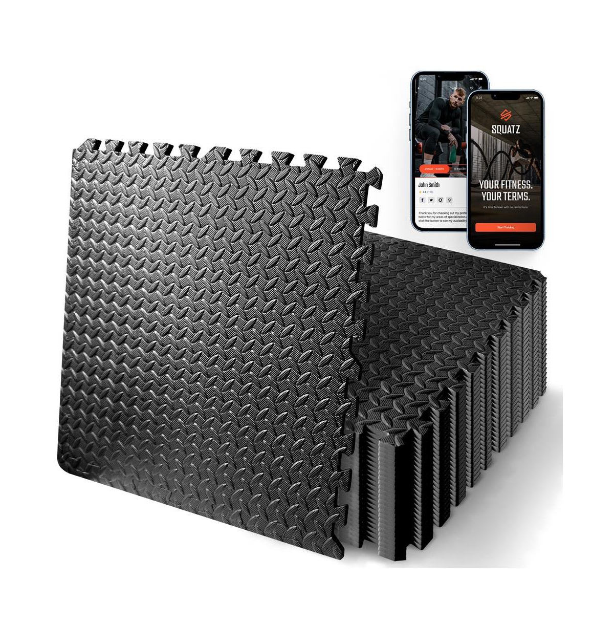 Thick Puzzle Exercise Mat, 25-Piece Eva Foam Interlocking Tiles for Gym Flooring - Black