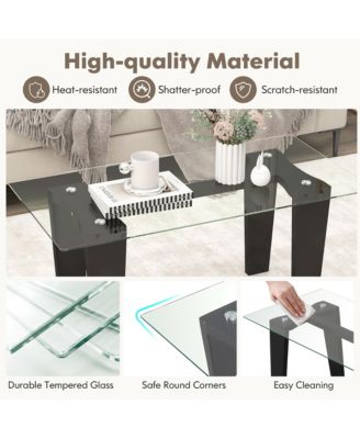 Rectangle Coffee Table Modern Tempered Glass Top Accent Table Black