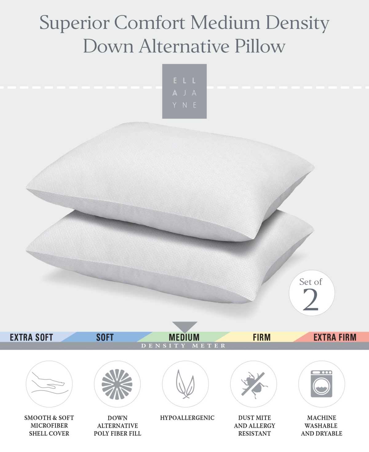 Ella Jayne Simple Comfort Down Alternative 2-pack Pillow, Standard In White