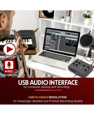 Professional USB Audio Interface with MIC/LINE, Guitar, AUX, and RCA Inputs