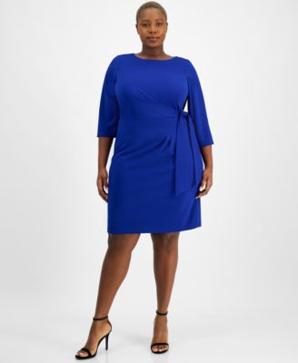 Tahari - Plus Size Round-Neck Side-Tie Sheath Dress