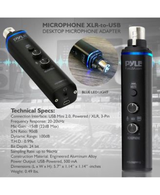 XLR-to-USB Microphone Adaptor, USB Mic Interface with Volume Control and +48V Phantom Power